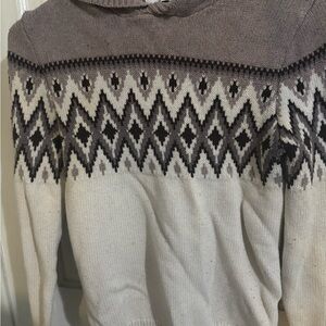 Geometric Patterned Sweater in Cream and Brown